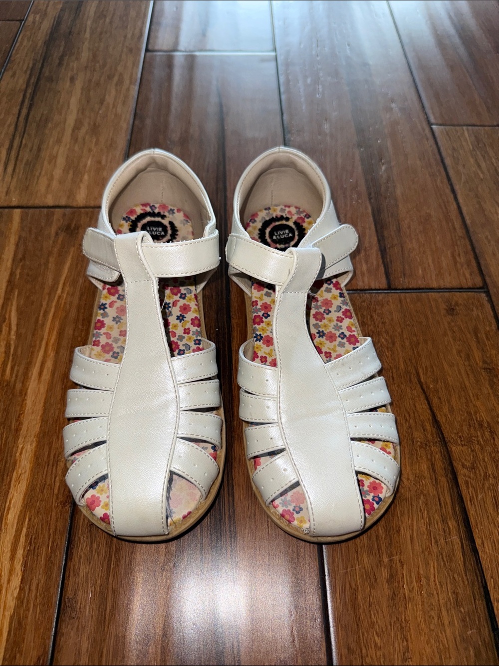 Livie & Luca Cream Closed-Toe Mary Jane Sandals with Floral Insole